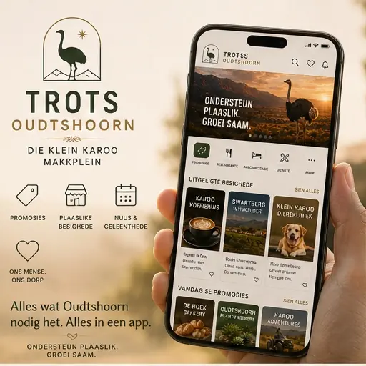 Voorskou van die Trots Oudtshoorn app / Preview of the Trots Oudtshoorn app